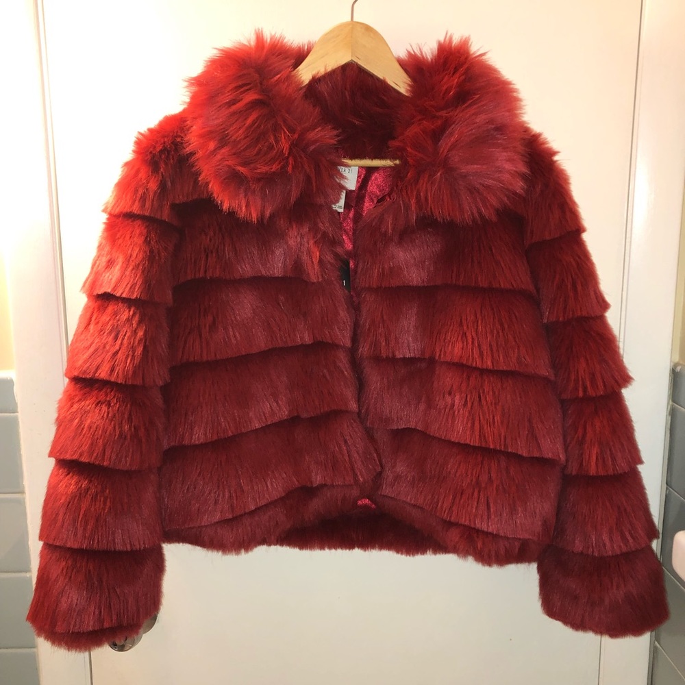 NWT red faux fur coat